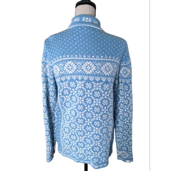 L.L Bean Snowflake Full Zip Heavyweight Cotton Sweater, Large, Blue White - Picture 3 of 5